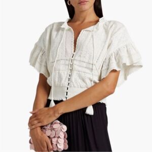 Alice & Olivia Tabitha Eyelet Embroidered Top in Off White, Size XS